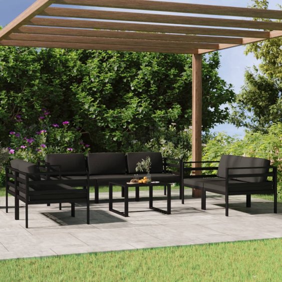 4-tlg. Garten-Lounge-Set mit Kissen Aluminium Anthrazit
