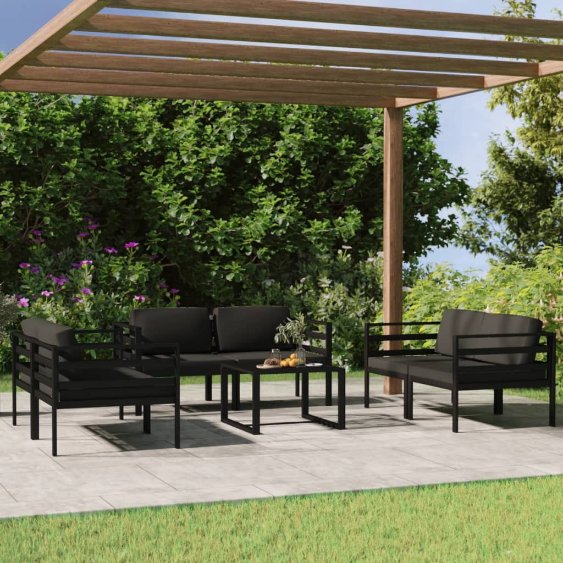 4-tlg. Garten-Lounge-Set mit Kissen Aluminium Anthrazit