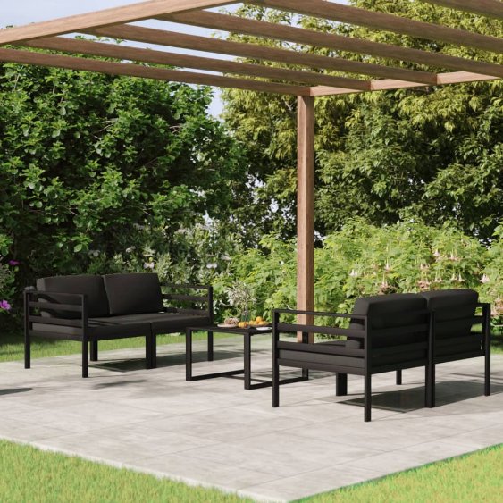 6-tlg. Garten-Lounge-Set mit Kissen Aluminium Anthrazit