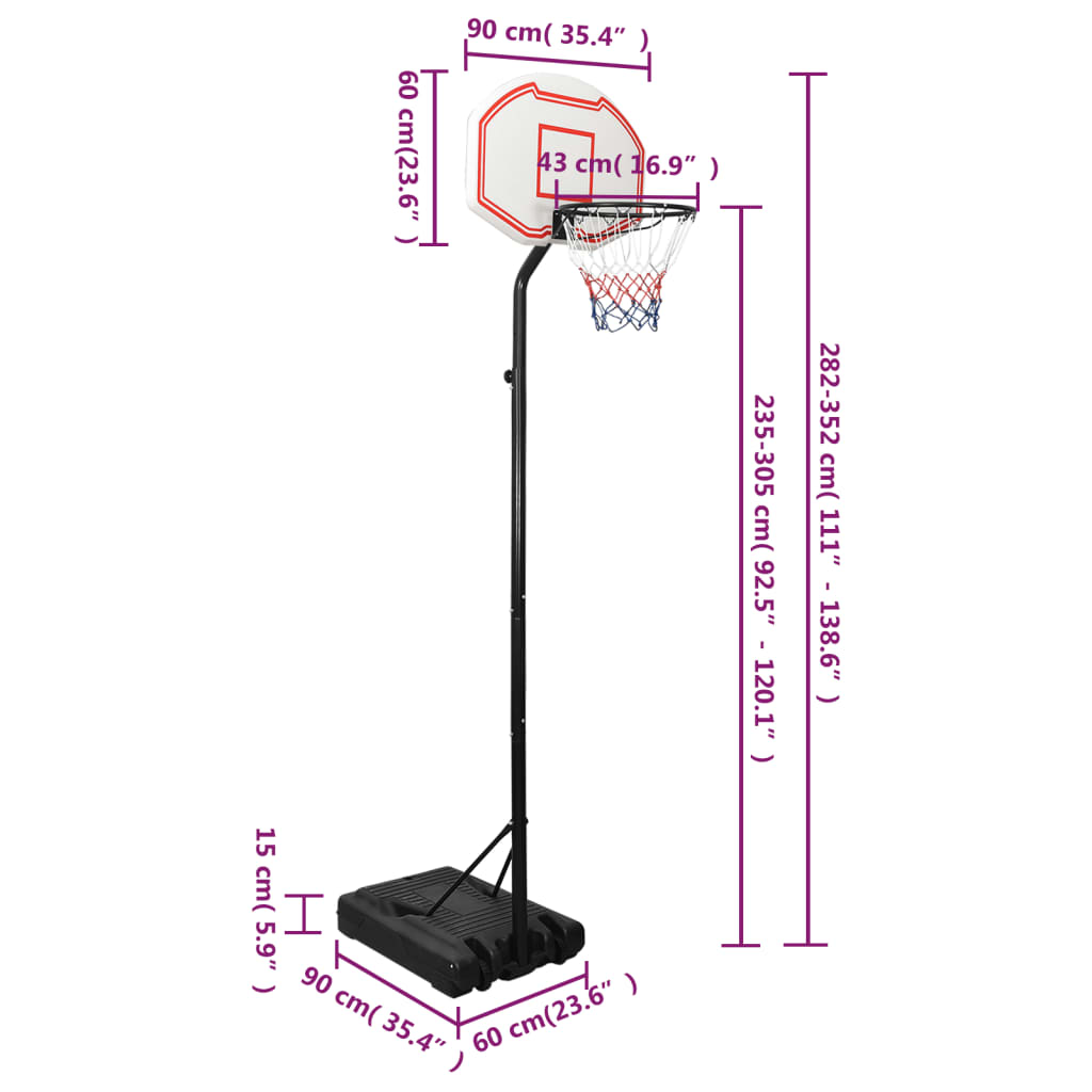 vidaXL Basketballständer Weiß 282-352 cm Polyethylen