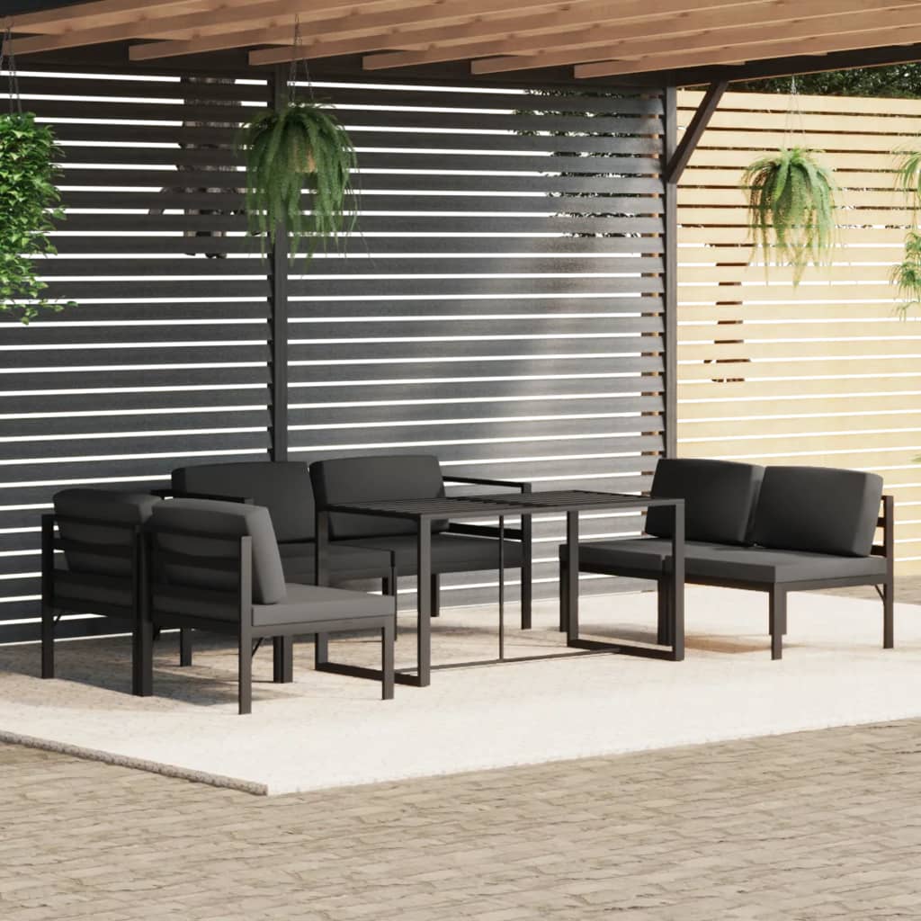 6-tlg. Garten-Lounge-Set mit Kissen Aluminium Anthrazit