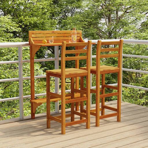 3-tlg. Balkon-Bar-Set Massivholz Akazie