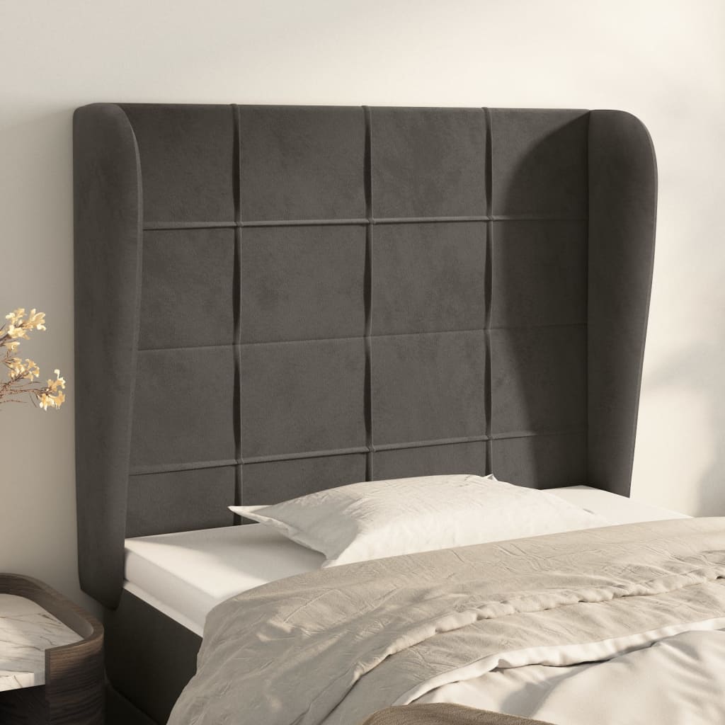 Kopfteil mit Ohren Hellgrau 83x23x78/88 cm Samt