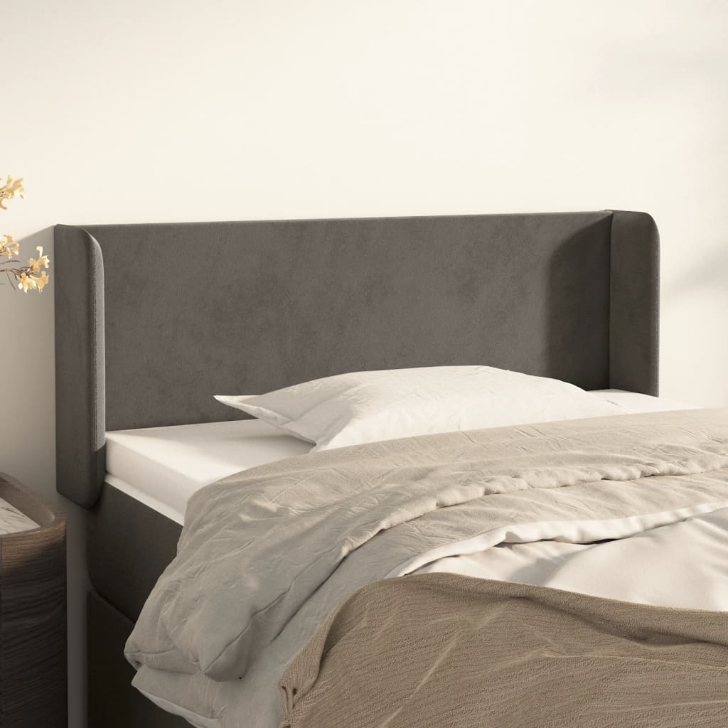 Kopfteil mit Ohren Hellgrau 83x16x78/88 cm Samt