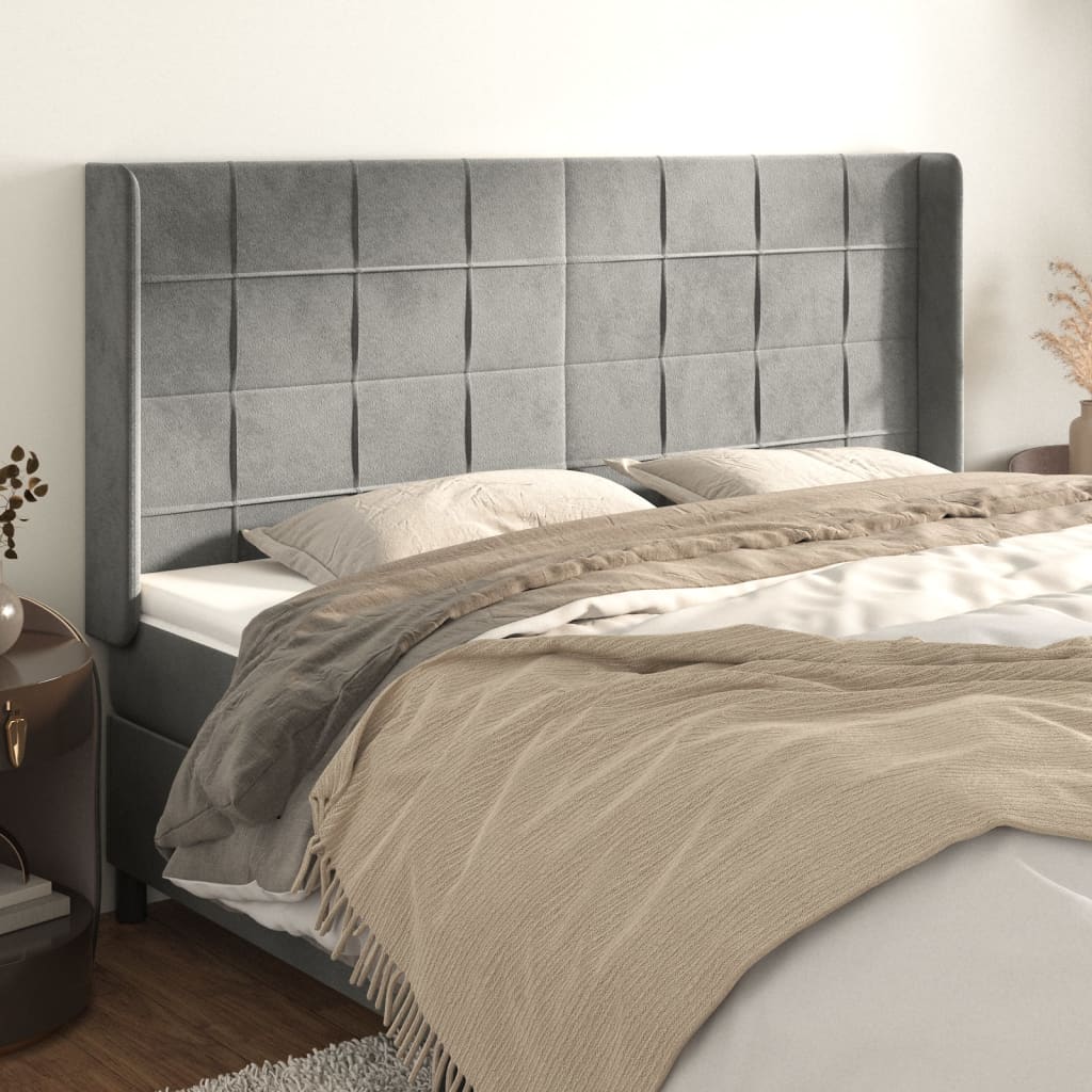 Kopfteil mit Ohren Hellgrau 83x16x78/88 cm Samt