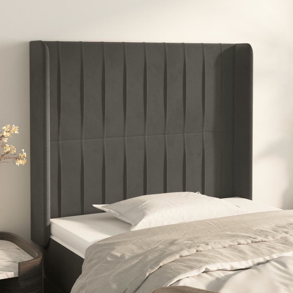 Kopfteil mit Ohren Hellgrau 83x16x78/88 cm Samt