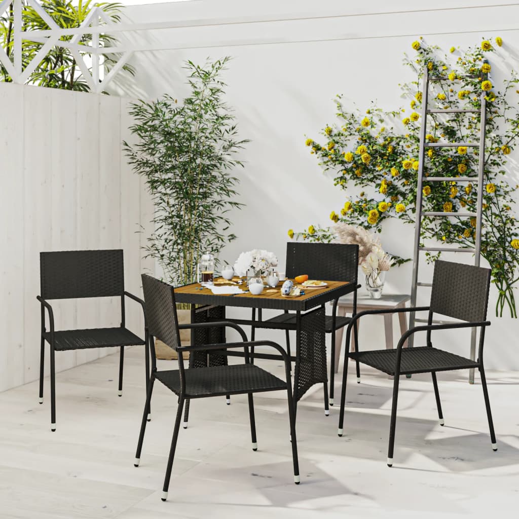 3-tlg. Garten-Essgruppe Poly Rattan Schwarz