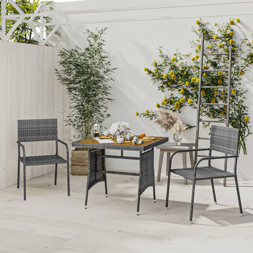 3-tlg. Garten-Essgruppe Poly Rattan Schwarz