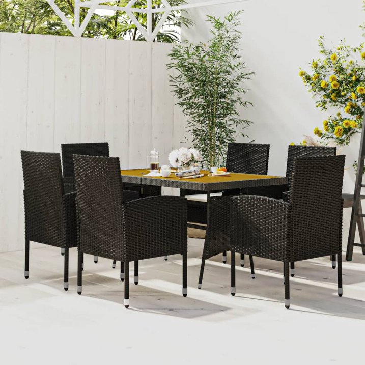 5-tlg. Garten-Essgruppe Poly Rattan Schwarz