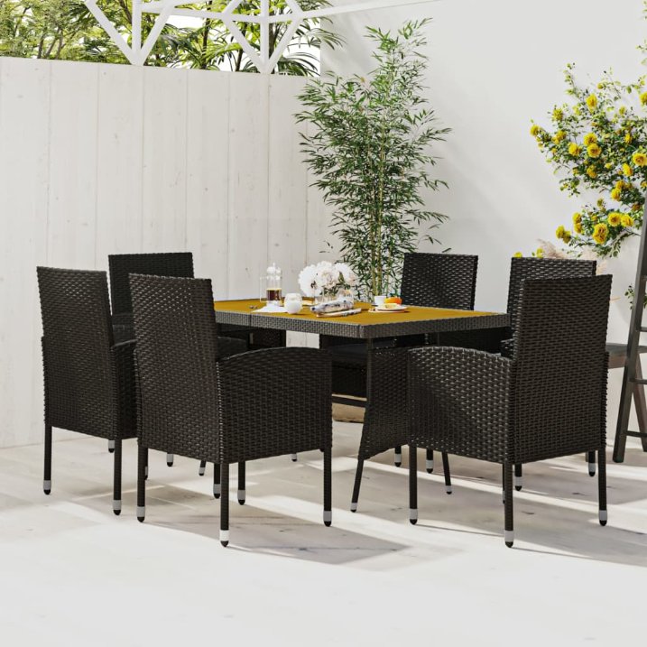 5-tlg. Garten-Essgruppe Poly Rattan Schwarz