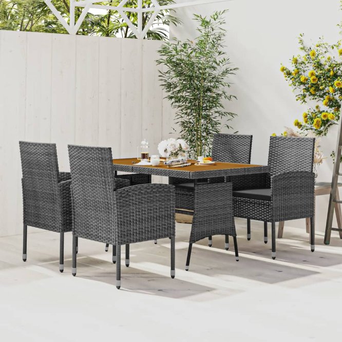 5-tlg. Garten-Essgruppe Poly Rattan Schwarz