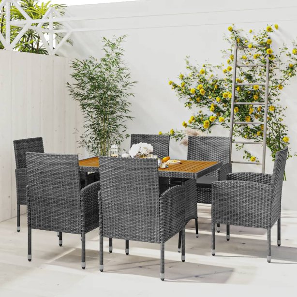 5-tlg. Garten-Essgruppe Poly Rattan Schwarz