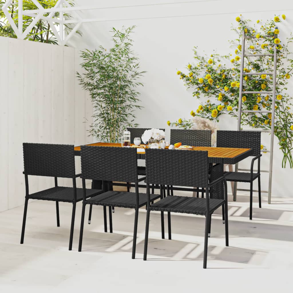 7-tlg. Garten-Essgruppe Poly Rattan Schwarz