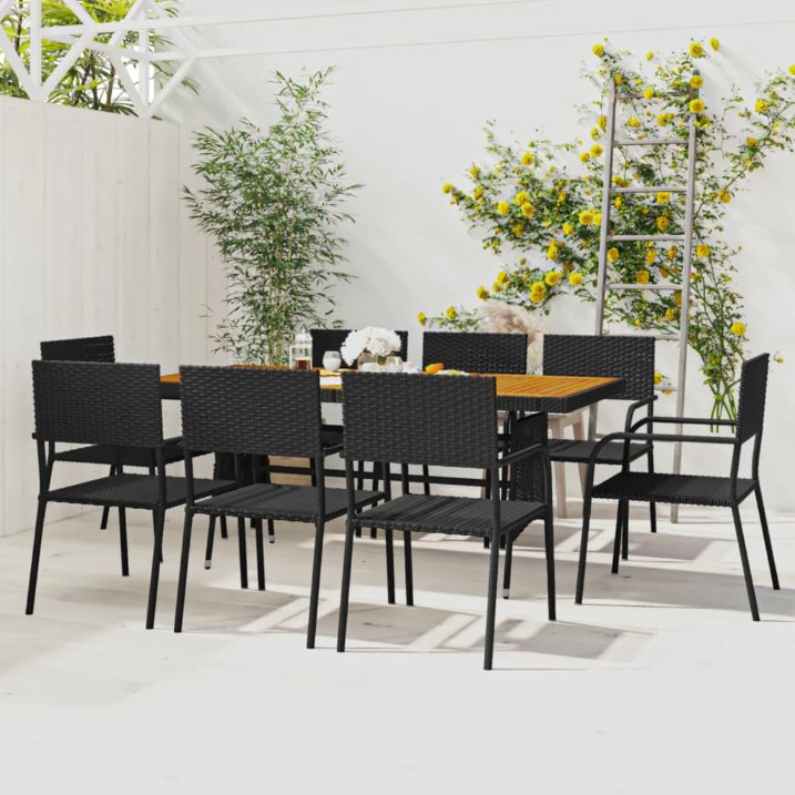 7-tlg. Garten-Essgruppe Poly Rattan Schwarz