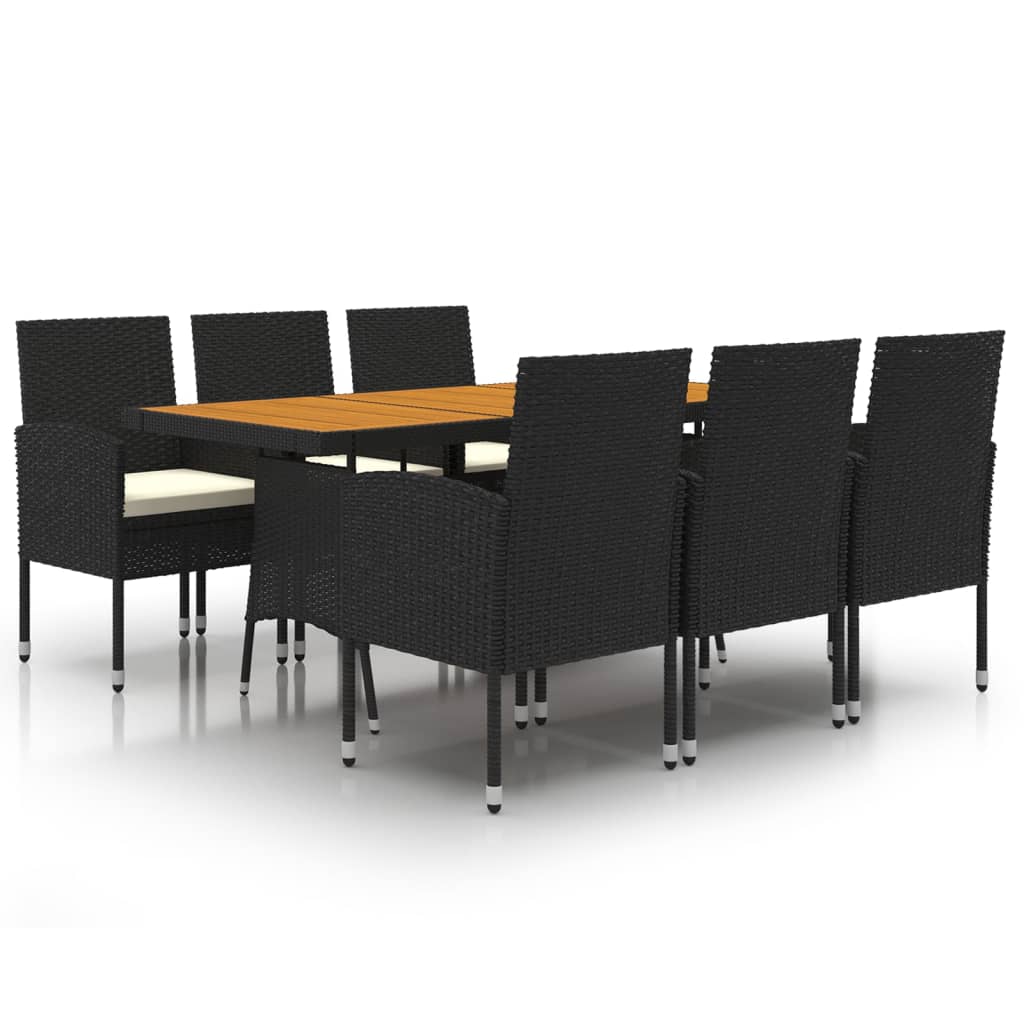 7-tlg. Garten-Essgruppe Poly Rattan Schwarz