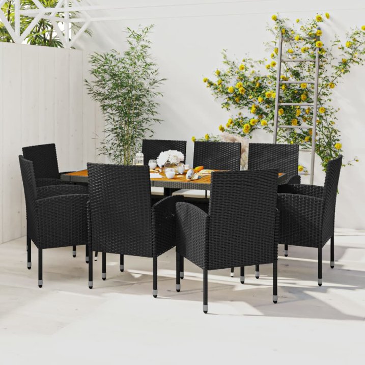 7-tlg. Garten-Essgruppe Poly Rattan Schwarz