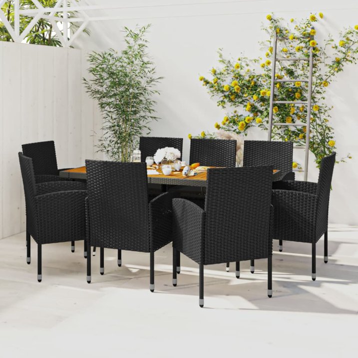 7-tlg. Garten-Essgruppe Poly Rattan Schwarz