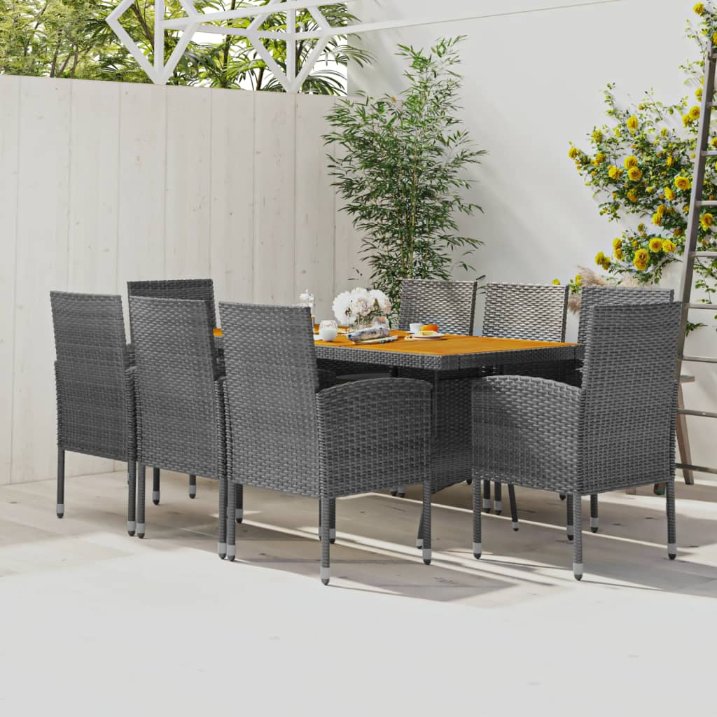 7-tlg. Garten-Essgruppe Poly Rattan Schwarz