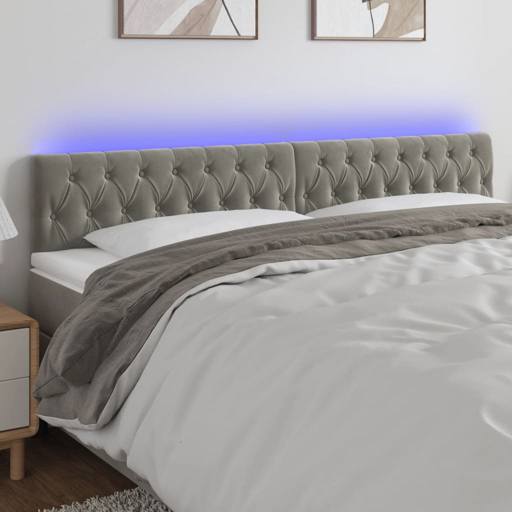LED Kopfteil Hellgrau 80x7x78/88 cm Samt
