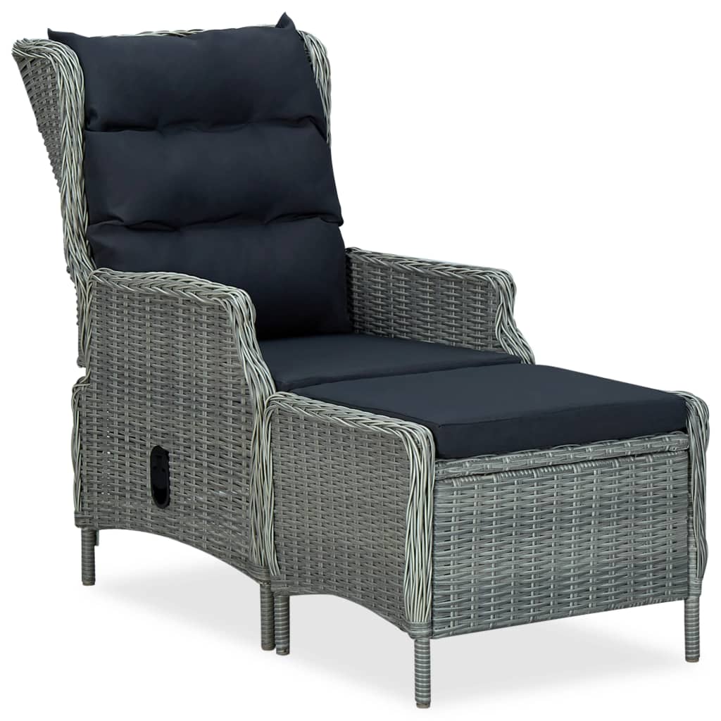 Verstellbarer Gartensessel mit Auflagen Poly Rattan Dunkelgrau