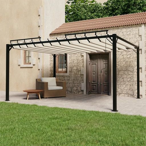 vidaXL Pergola mit Lamellendach 3x3 m Creme Stoff und Aluminium