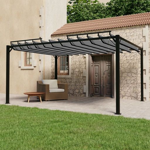 vidaXL Pergola mit Lamellendach 3x3 m Creme Stoff und Aluminium