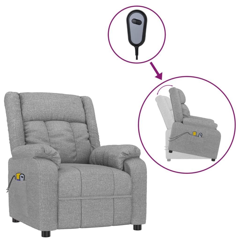 vidaXL Massagesessel mit Aufstehhilfe Hellgrau Stoff