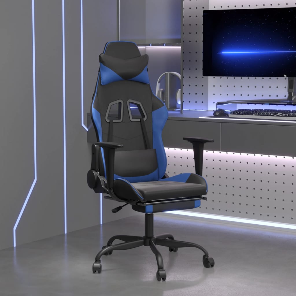 vidaXL Gaming-Stuhl Schwarz und Blau Kunstleder