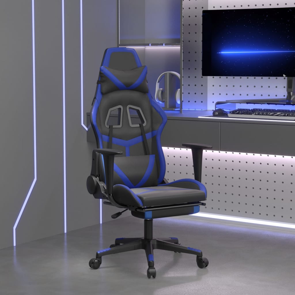 vidaXL Gaming-Stuhl Schwarz und Blau Kunstleder