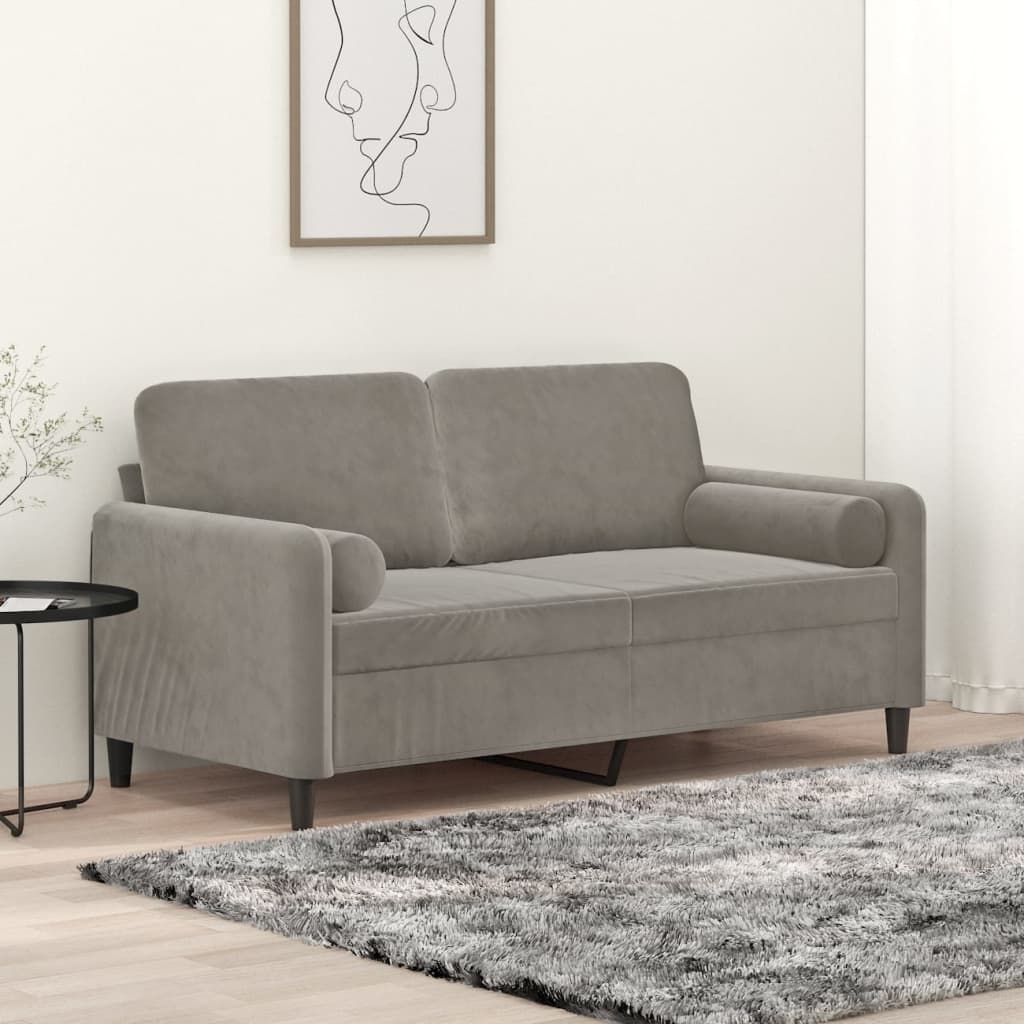 2-Sitzer-Sofa mit Kissen Hellgrau 120 cm Samt