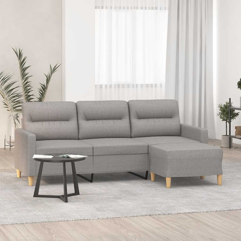 Sessel mit Hocker Hellgrau 60 cm Stoff