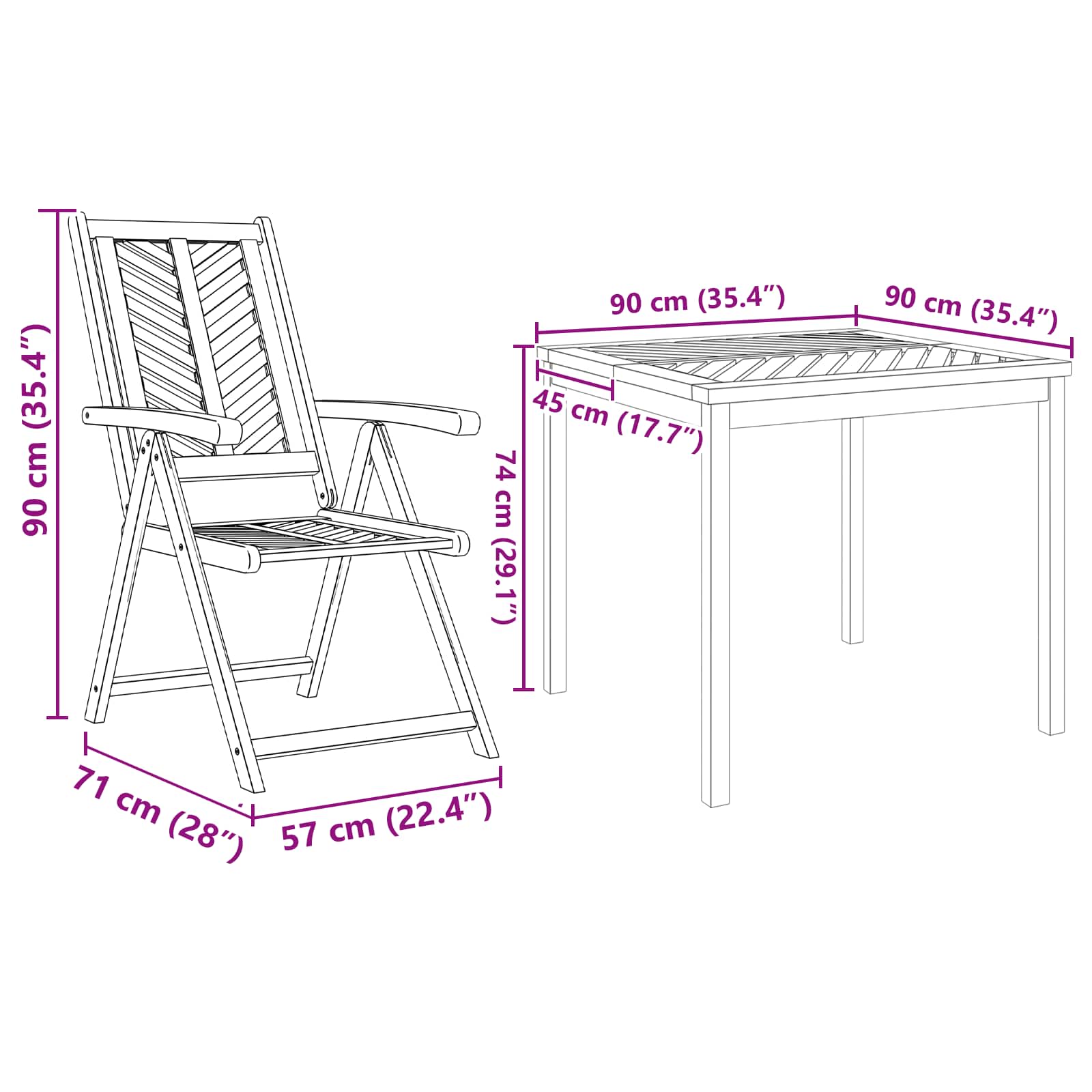vidaXL Garten Essgruppe 3 pcs Braun Massivholz Akazie