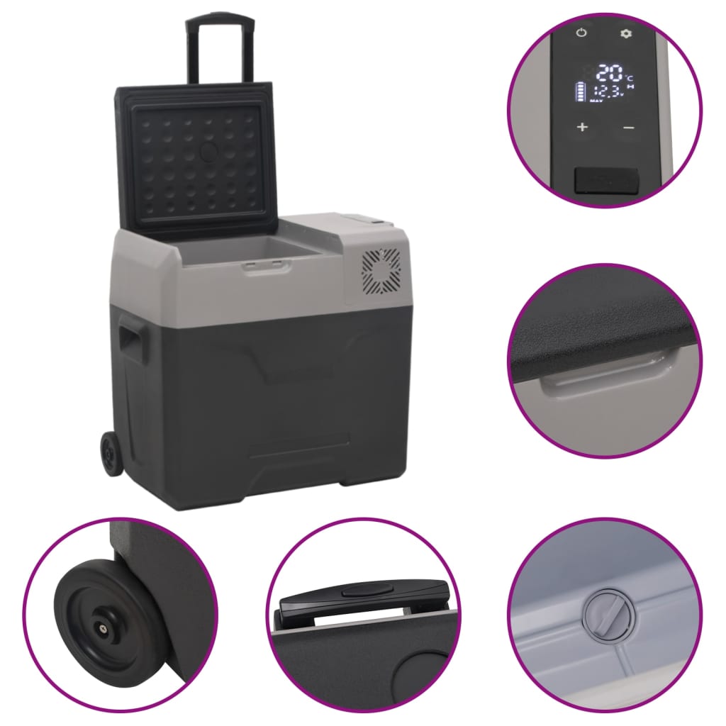 vidaXL Kühlbox mit Rollen und Adapter Schwarz & Grau 30 L Polypropylen