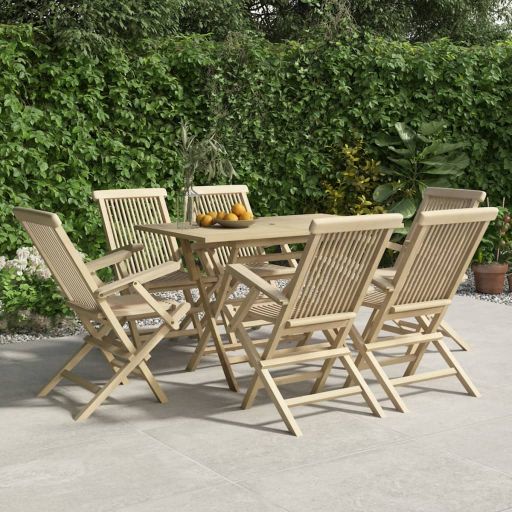 5-tlg. Garten-Essgruppe Grau Massivholz Teak