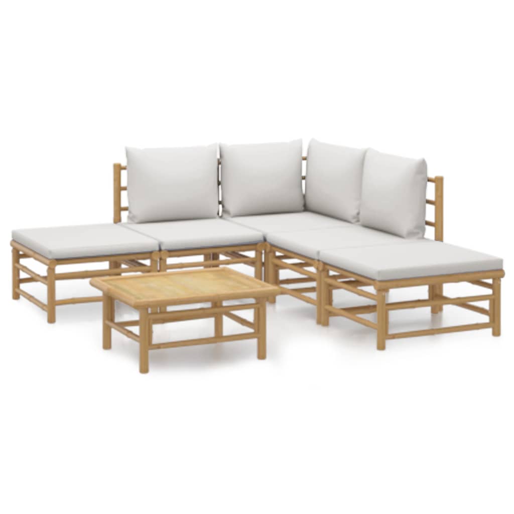 6-tlg. Garten-Lounge-Set mit Hellgrauen Kissen Bambus