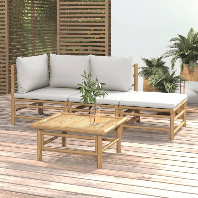 6-tlg. Garten-Lounge-Set mit Hellgrauen Kissen Bambus
