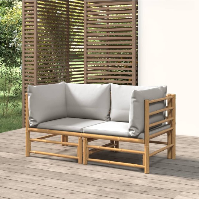 6-tlg. Garten-Lounge-Set mit Hellgrauen Kissen Bambus