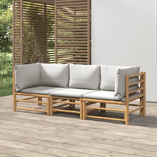 6-tlg. Garten-Lounge-Set mit Hellgrauen Kissen Bambus