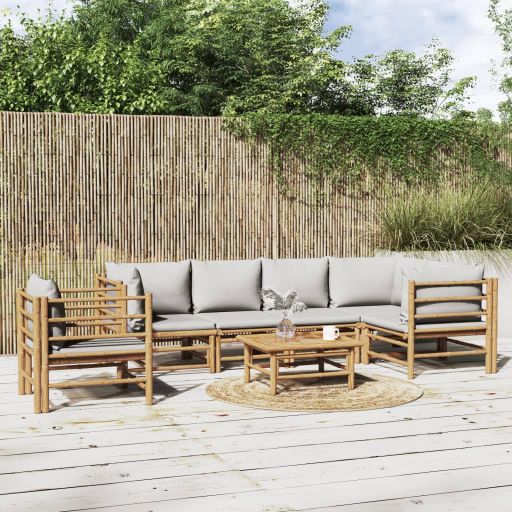 6-tlg. Garten-Lounge-Set mit Hellgrauen Kissen Bambus
