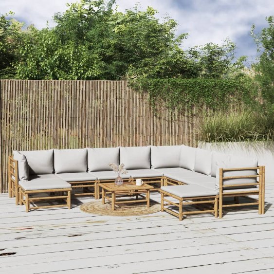 6-tlg. Garten-Lounge-Set mit Hellgrauen Kissen Bambus