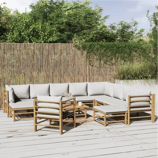 6-tlg. Garten-Lounge-Set mit Hellgrauen Kissen Bambus