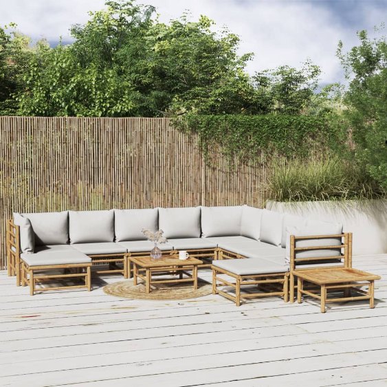 6-tlg. Garten-Lounge-Set mit Hellgrauen Kissen Bambus