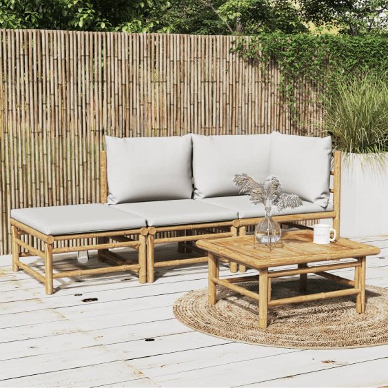 6-tlg. Garten-Lounge-Set mit Hellgrauen Kissen Bambus
