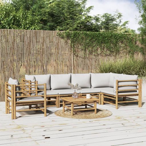 6-tlg. Garten-Lounge-Set mit Hellgrauen Kissen Bambus