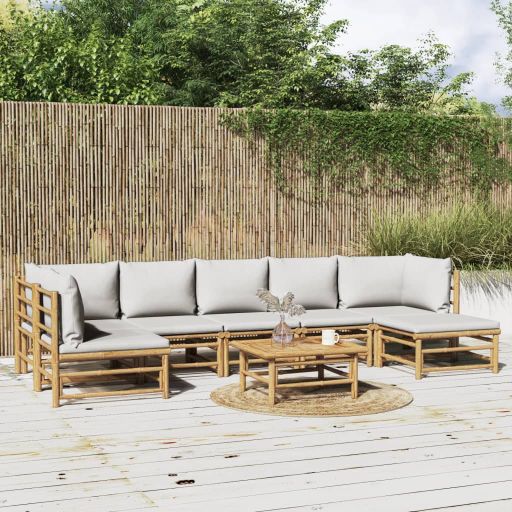 6-tlg. Garten-Lounge-Set mit Hellgrauen Kissen Bambus