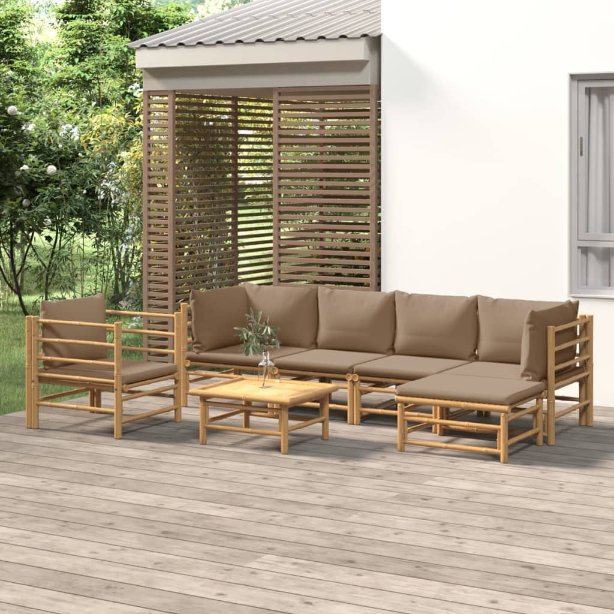 6-tlg. Garten-Lounge-Set mit Hellgrauen Kissen Bambus