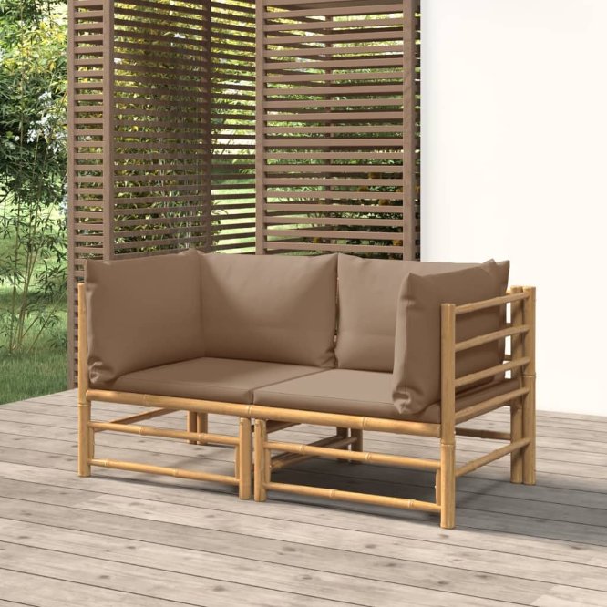 6-tlg. Garten-Lounge-Set mit Hellgrauen Kissen Bambus
