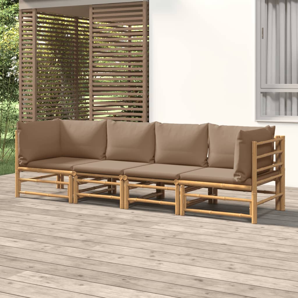 6-tlg. Garten-Lounge-Set mit Hellgrauen Kissen Bambus