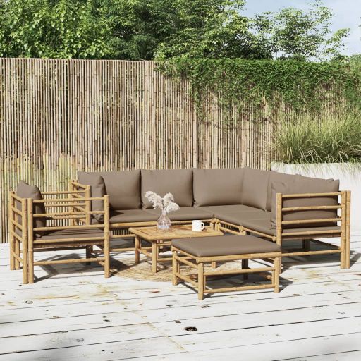 6-tlg. Garten-Lounge-Set mit Hellgrauen Kissen Bambus