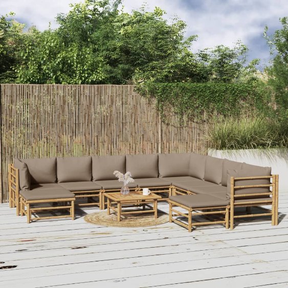 6-tlg. Garten-Lounge-Set mit Hellgrauen Kissen Bambus